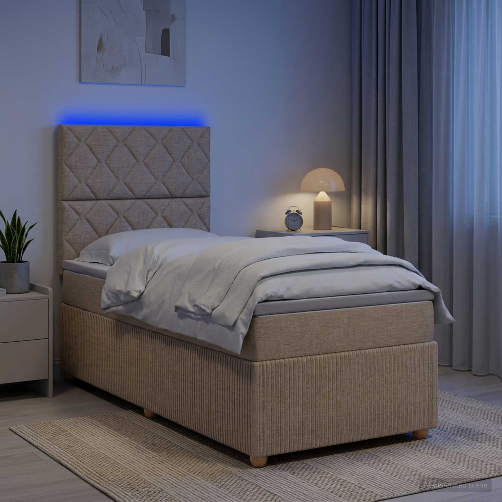 LED okvir za krevet s madracem Krem 100 x 200 cm Tkanina