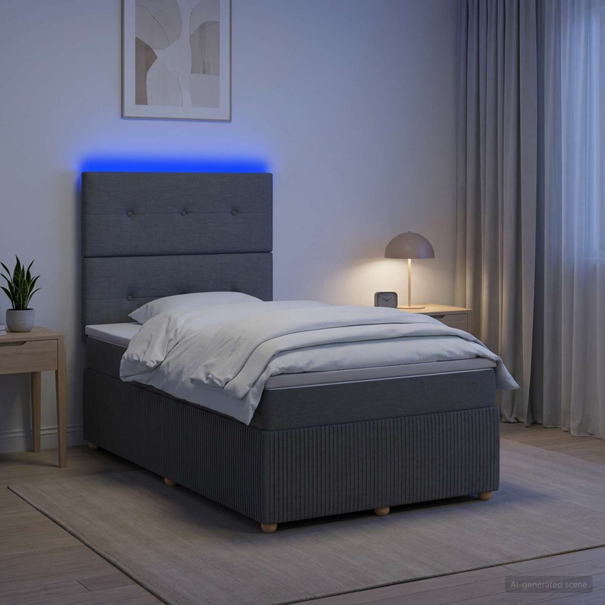 LED okvir za krevet s madracem Tamnosiva 120 x 190 cm Tkanina