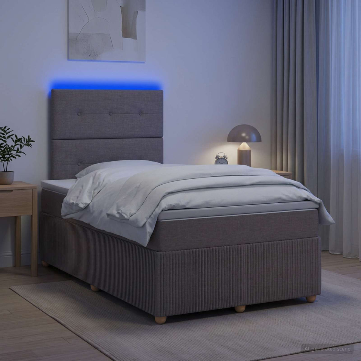 LED okvir za krevet s madracem Sivosmeđa 120 x 190 cm Tkanina