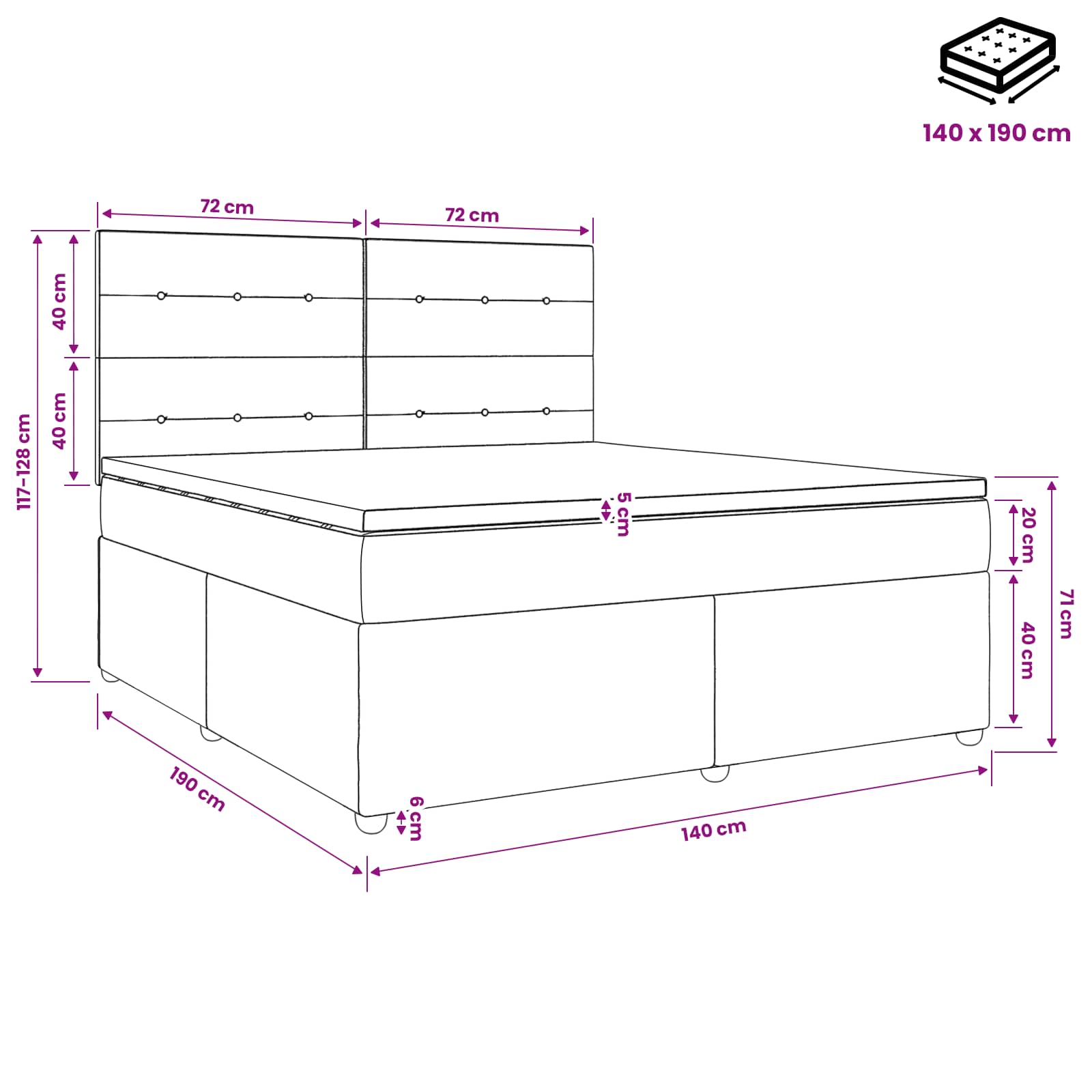 LED okvir za krevet s madracem Plava 140 x 190 cm Tkanina