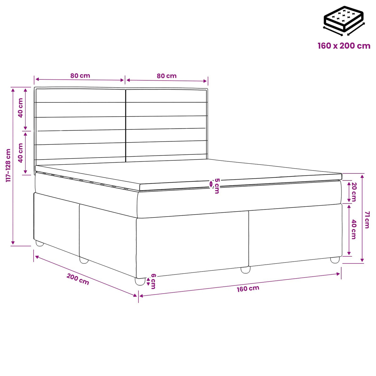 LED okvir za krevet s madracem Svjetlosiva 160 x 200 cm Tkanina