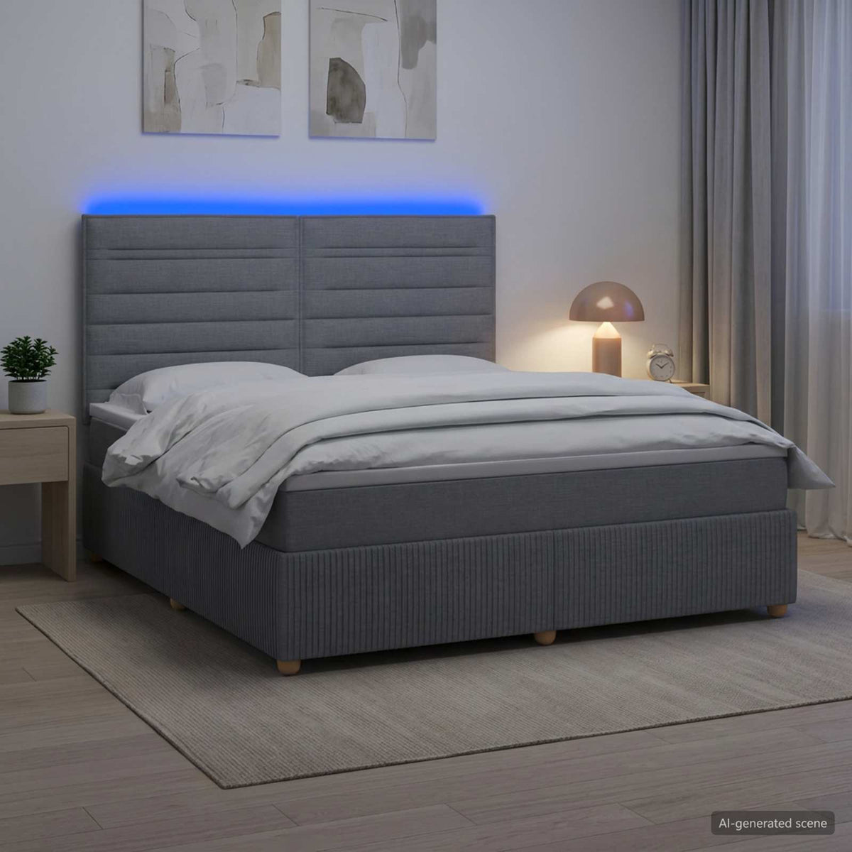 LED okvir za krevet s madracem Svjetlosiva 160 x 200 cm Tkanina