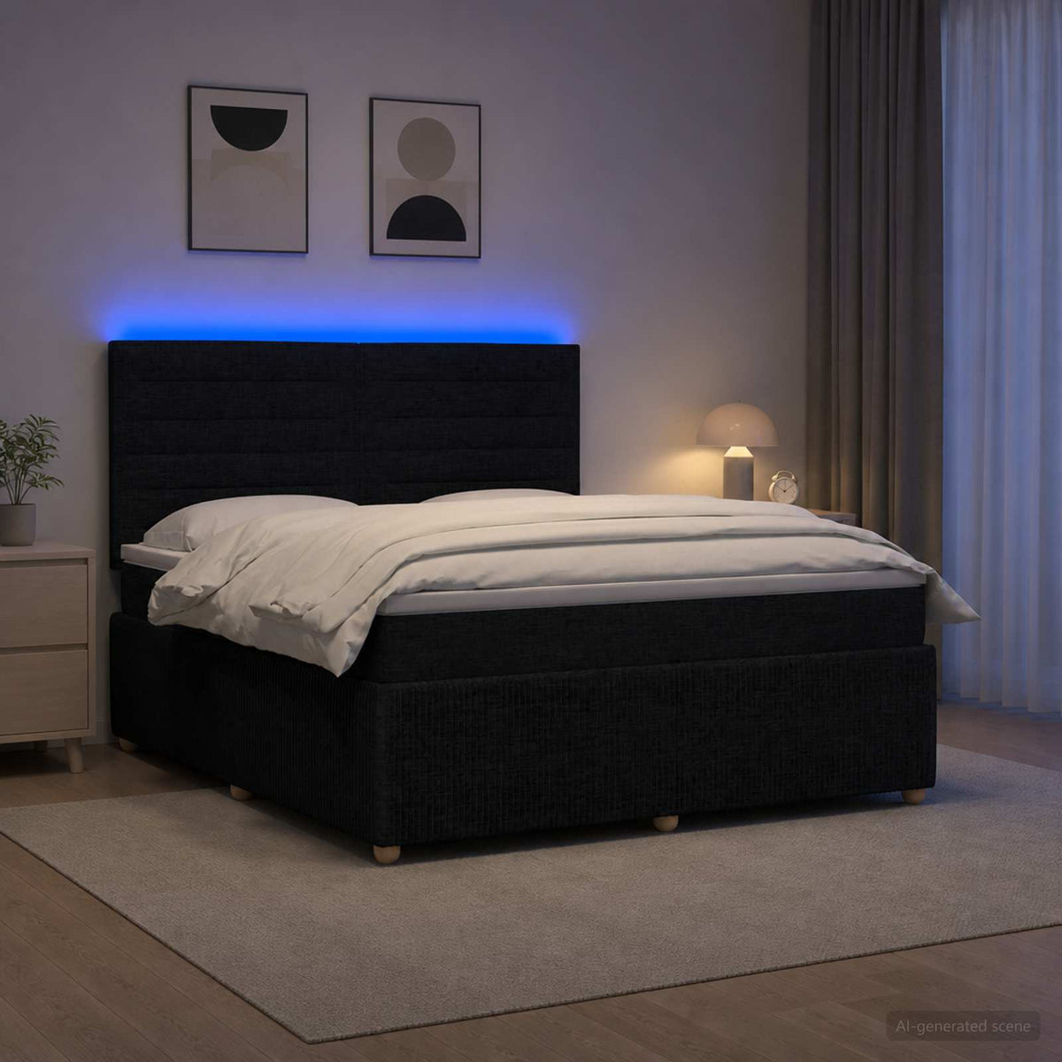 LED okvir za krevet s madracem Crna 180 x 200 cm Tkanina