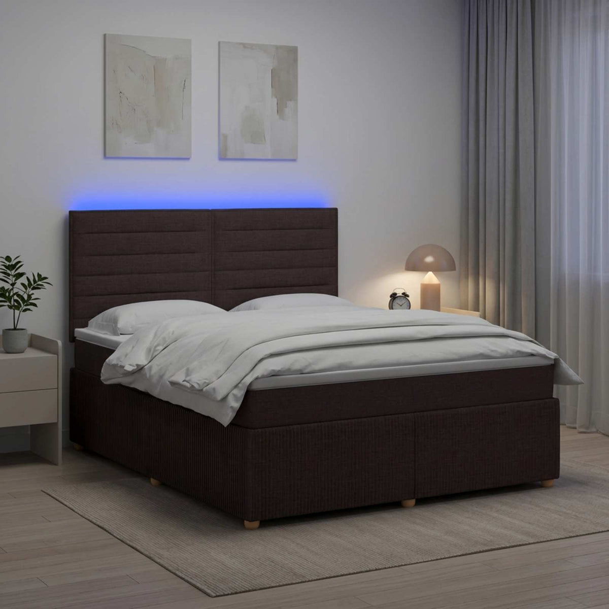 LED okvir za krevet s madracem Tamno smeđa 140 x 190 cm Tkanina