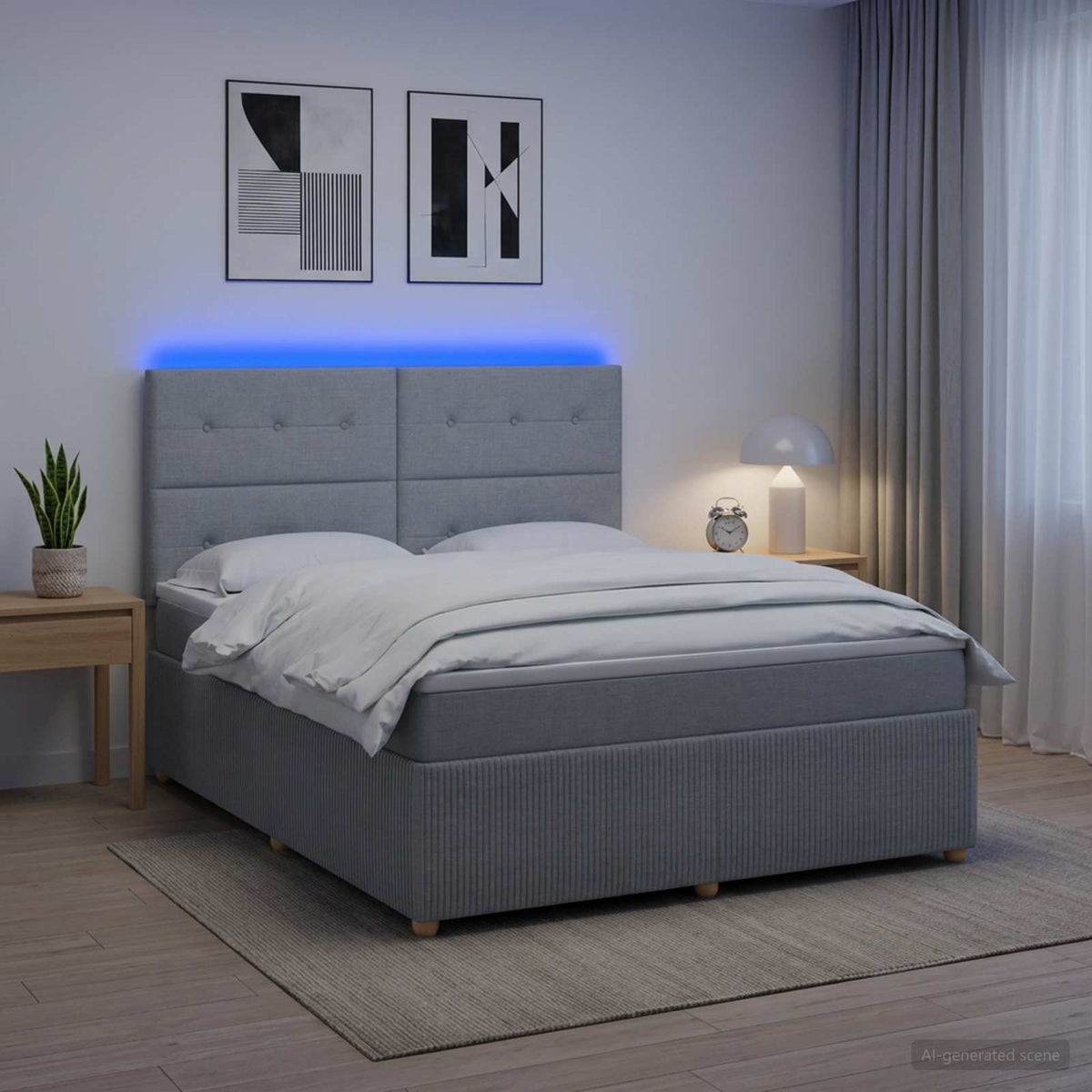 LED okvir za krevet s madracem Svjetlosiva 160 x 200 cm Tkanina