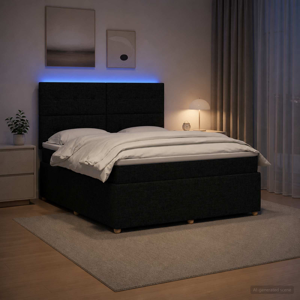 LED okvir za krevet s madracem Crna 180 x 200 cm Tkanina