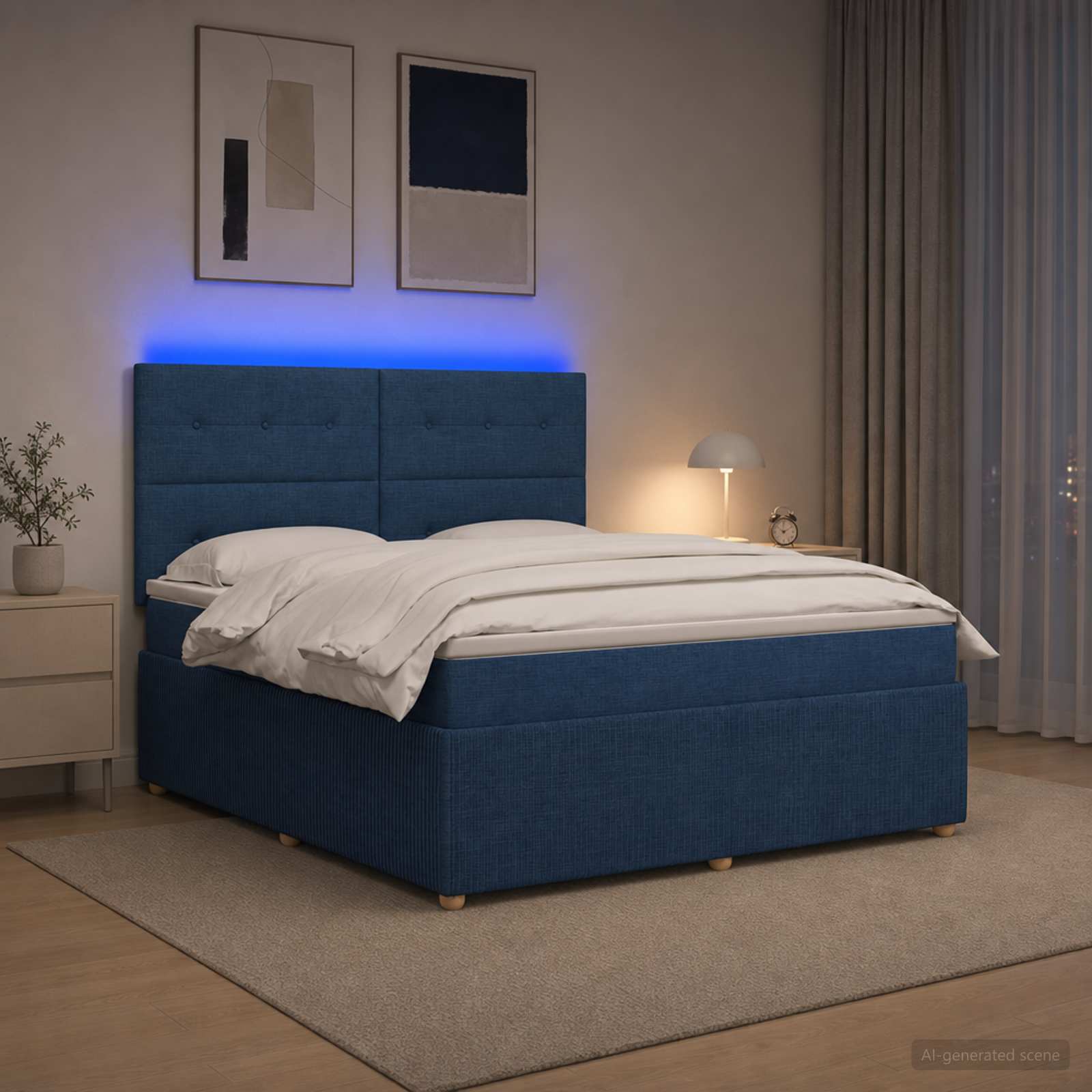 LED okvir za krevet s madracem Plava 140 x 190 cm Tkanina