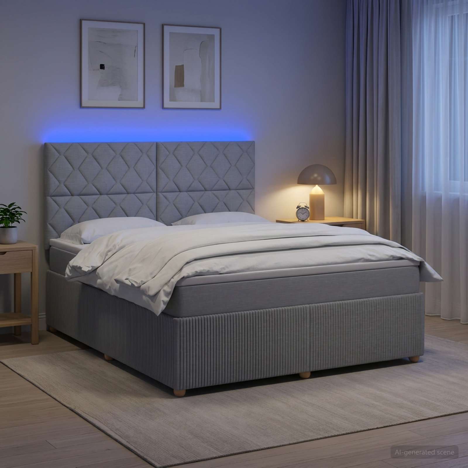 LED okvir za krevet s madracem Svjetlosiva 160 x 200 cm Tkanina