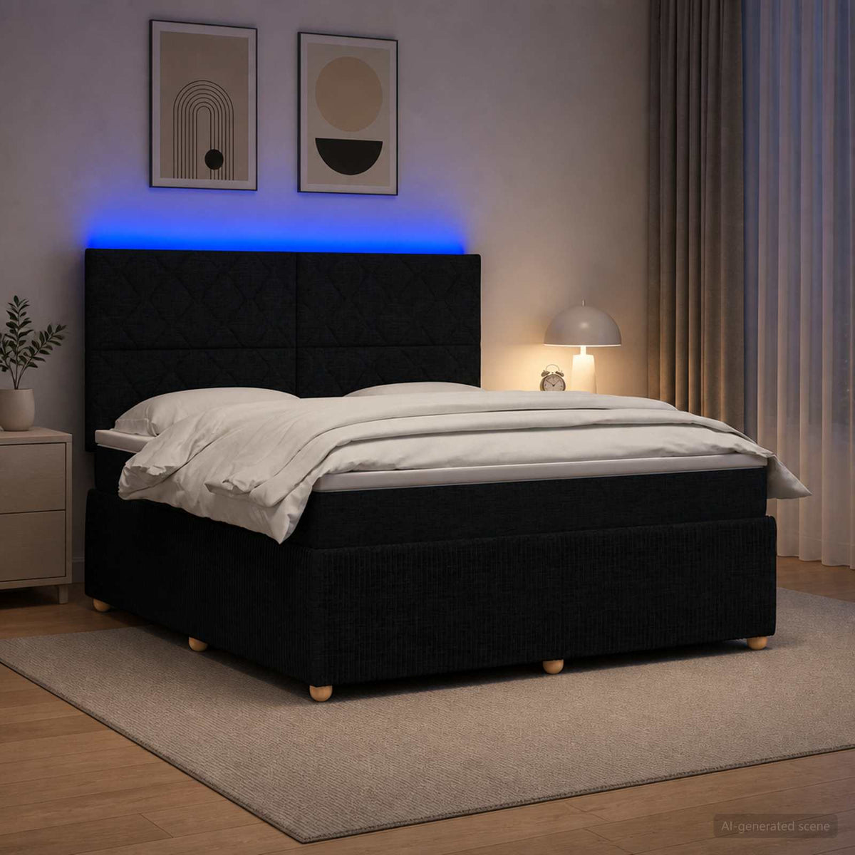 LED okvir za krevet s madracem Crna 180 x 200 cm Tkanina