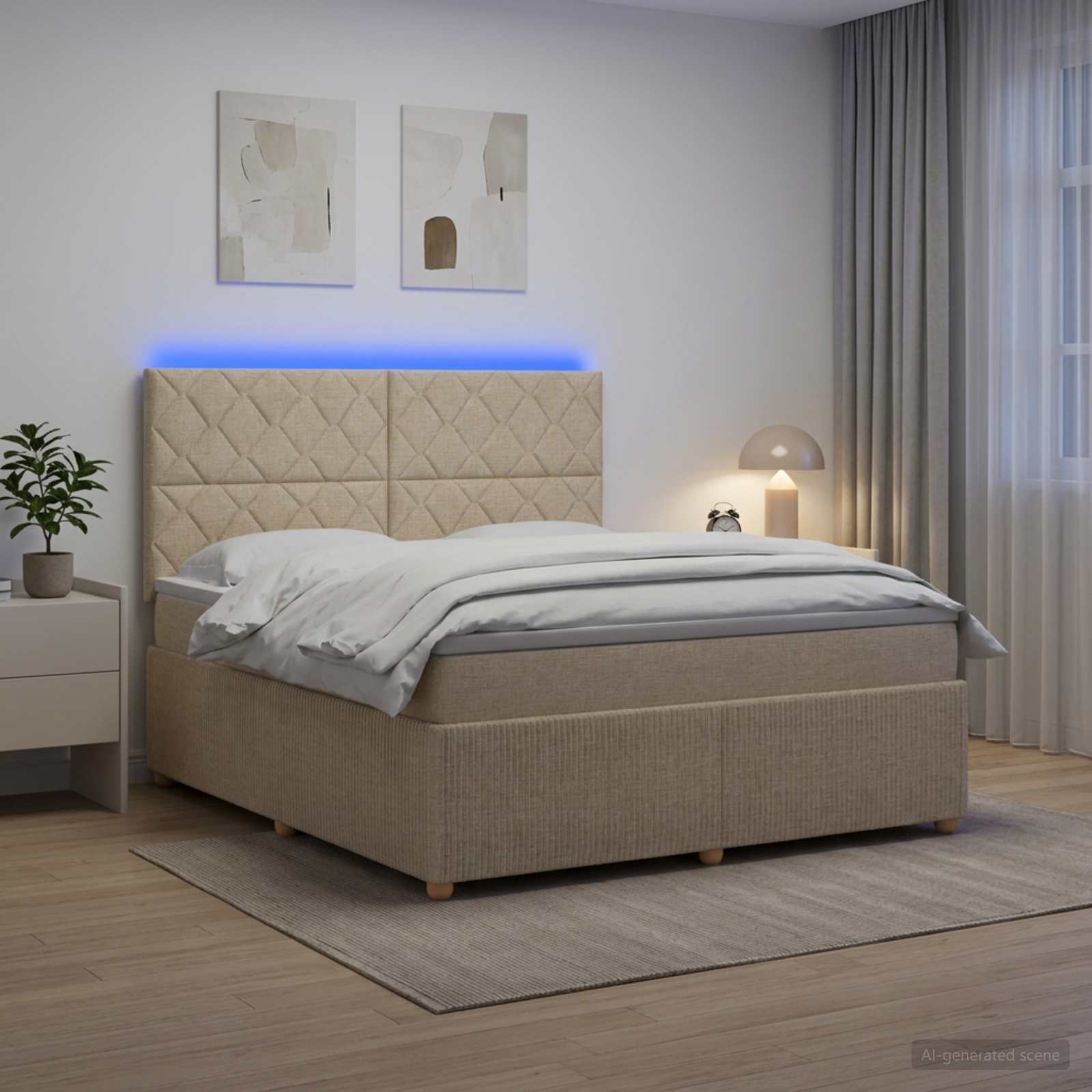 LED okvir za krevet s madracem Krem 180 x 200 cm Tkanina