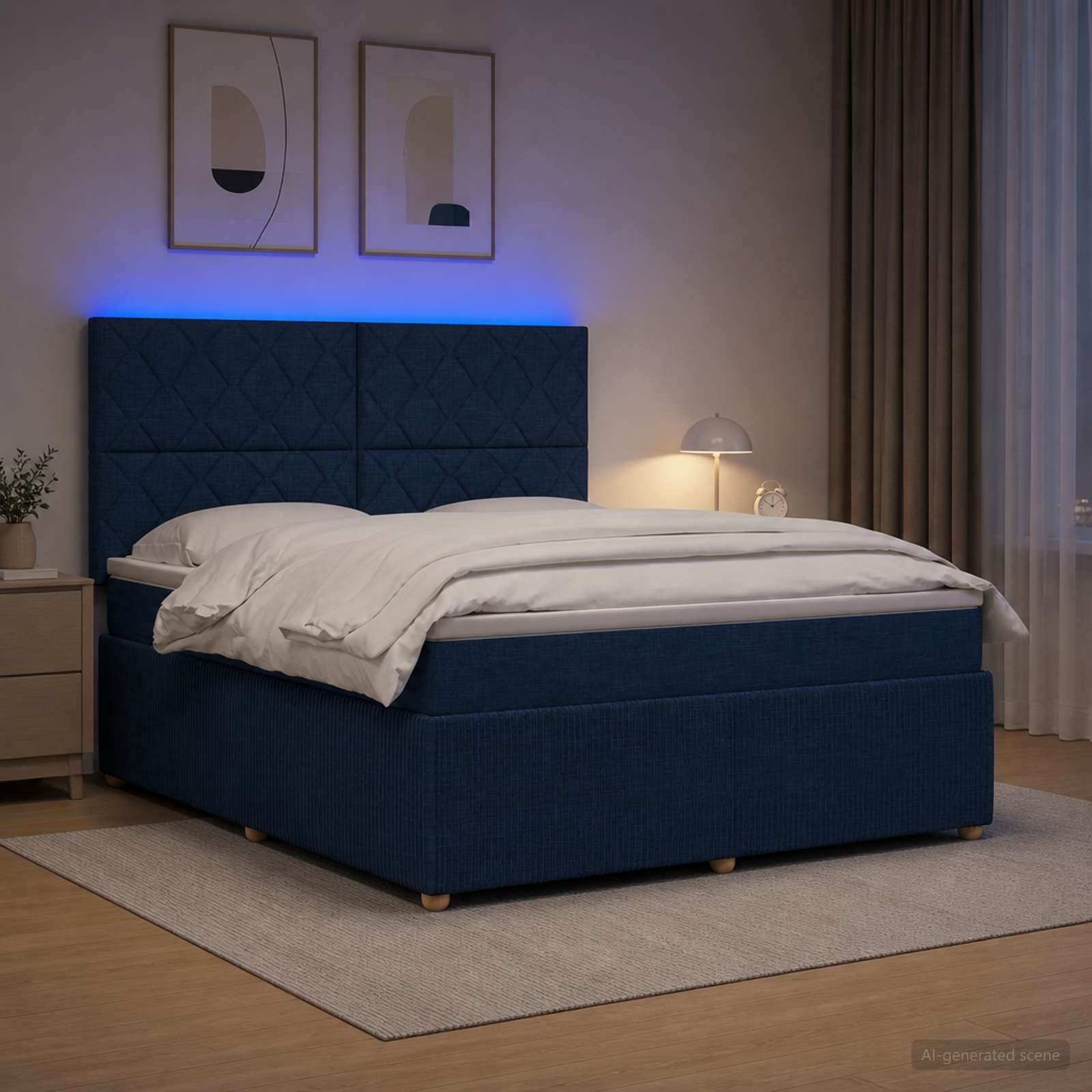 LED okvir za krevet s madracem Plava 180 x 200 cm Tkanina