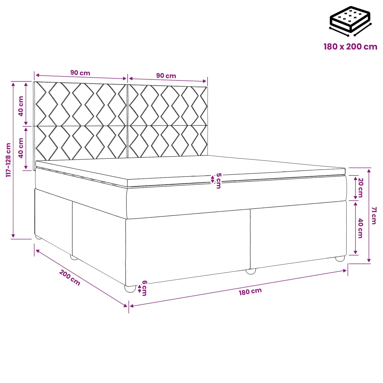 LED okvir za krevet s madracem Plava 180 x 200 cm Tkanina