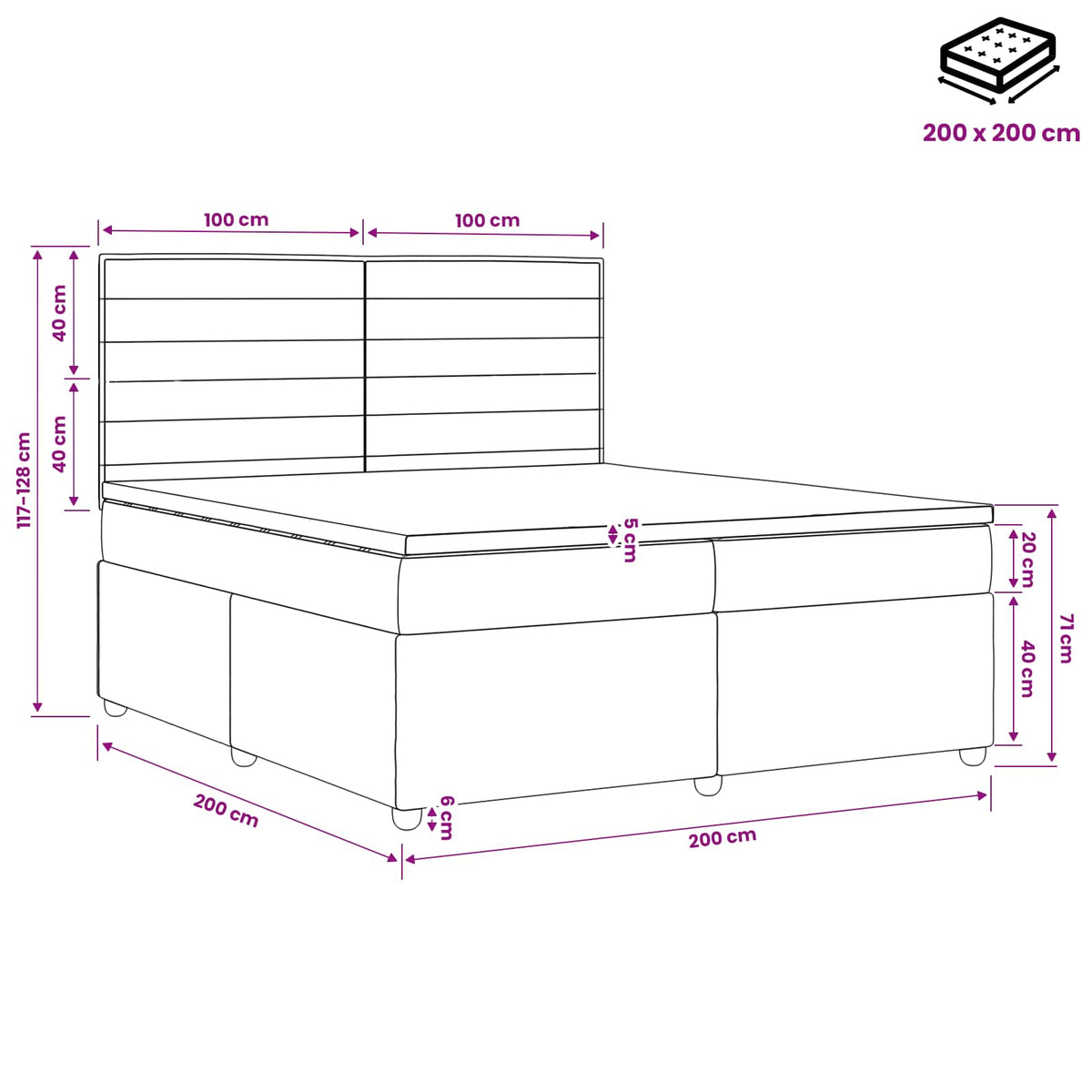 LED okvir za krevet s madracem Svjetlosiva 200 x 200 cm Tkanina