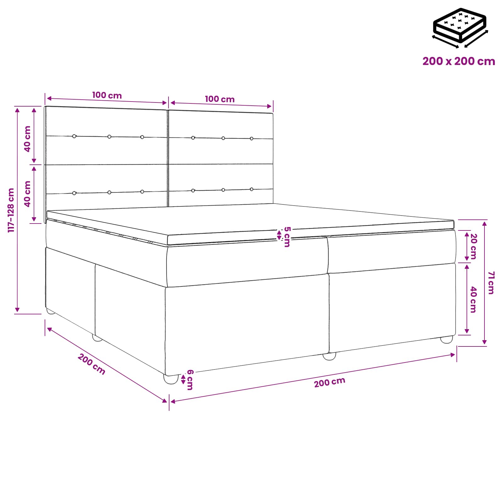 LED okvir za krevet s madracem Tamno smeđa 200 x 200 cm Tkanina