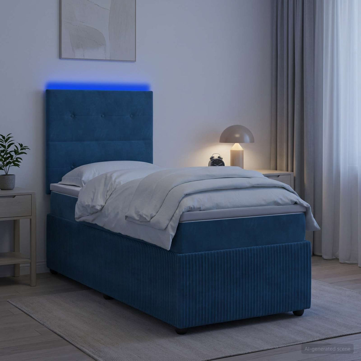 LED okvir za krevet s madracem Plava 80 x 200 cm Baršun