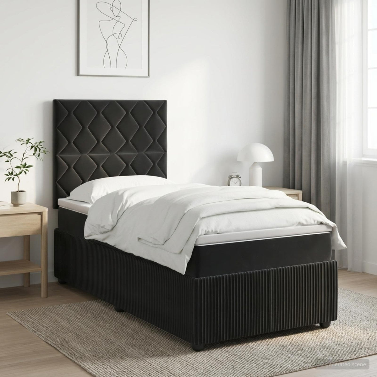 LED okvir za krevet s madracem Crna 100 x 200 cm Baršun