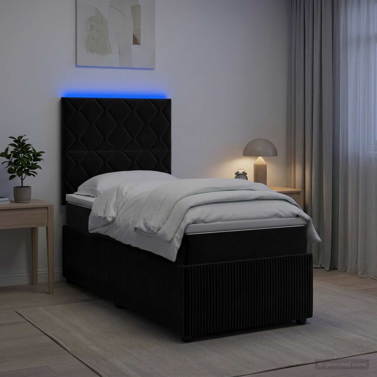 LED okvir za krevet s madracem Crna 100 x 200 cm Baršun