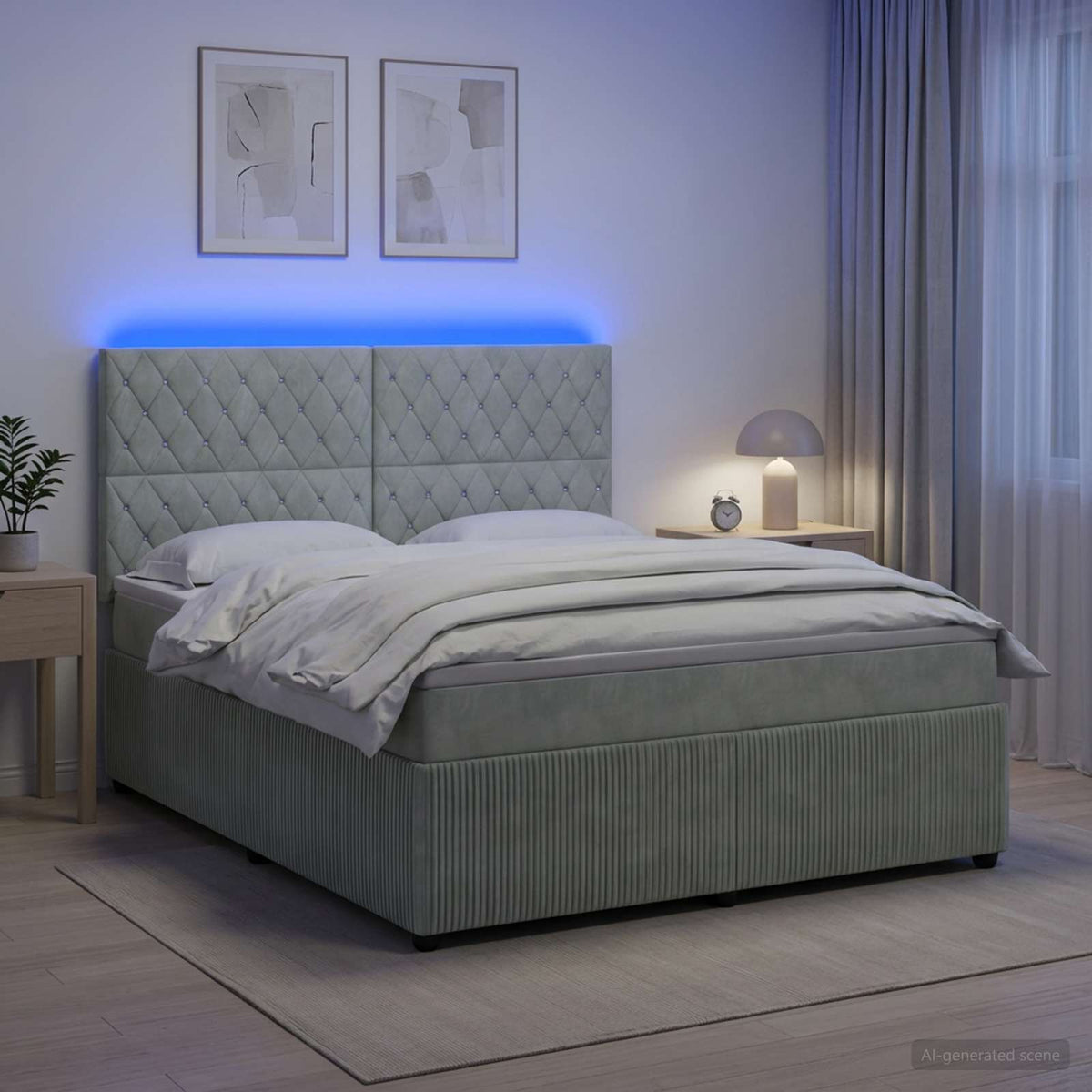 LED okvir za krevet s madracem Svjetlosiva 160 x 200 cm Baršun