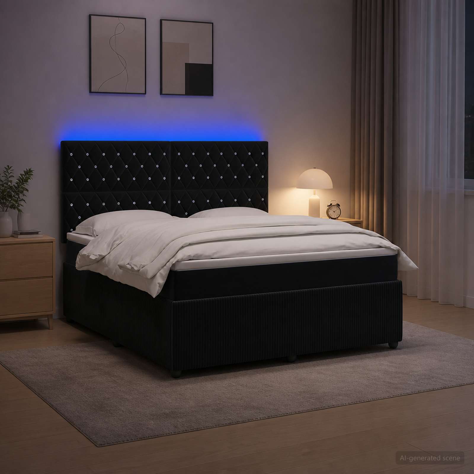 LED okvir za krevet s madracem Crna 140 x 200 cm Baršun