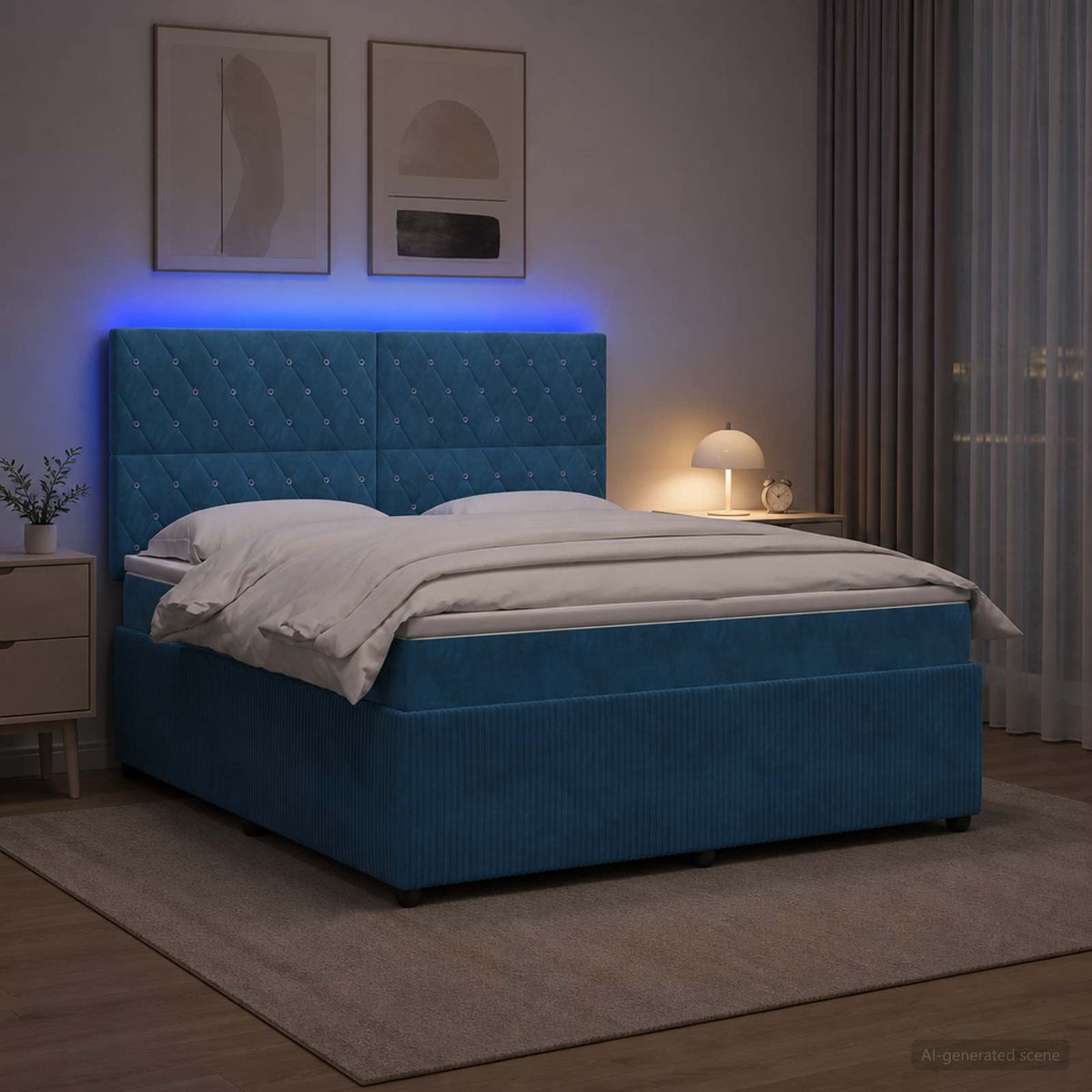 LED okvir za krevet s madracem Plava 180 x 200 cm Baršun