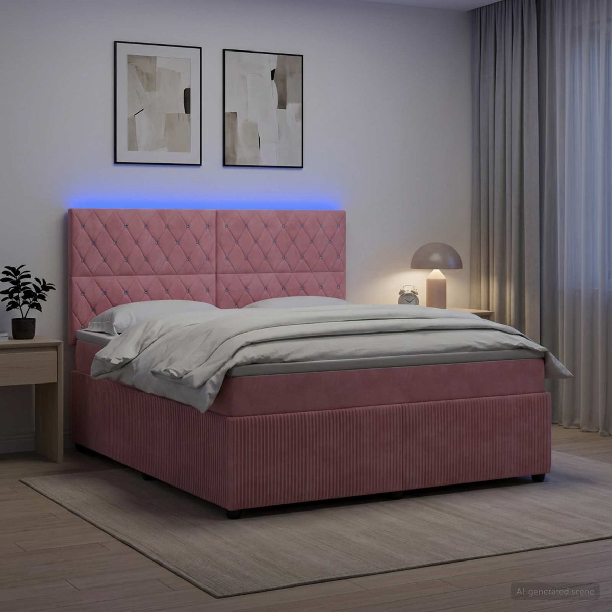 LED okvir za krevet s madracem Ružičasta 160 x 200 cm Baršun