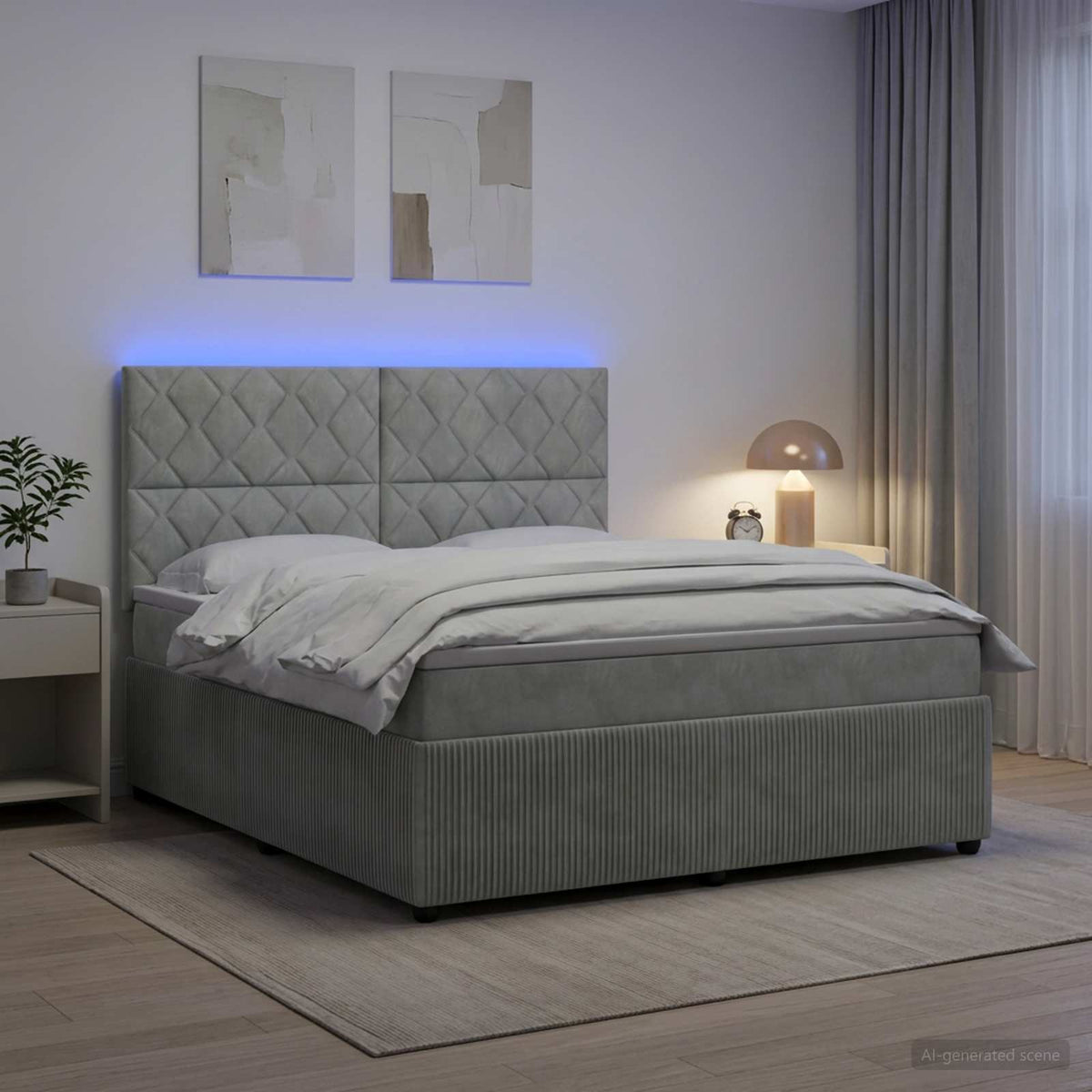 LED okvir za krevet s madracem Svjetlosiva 140 x 200 cm Baršun