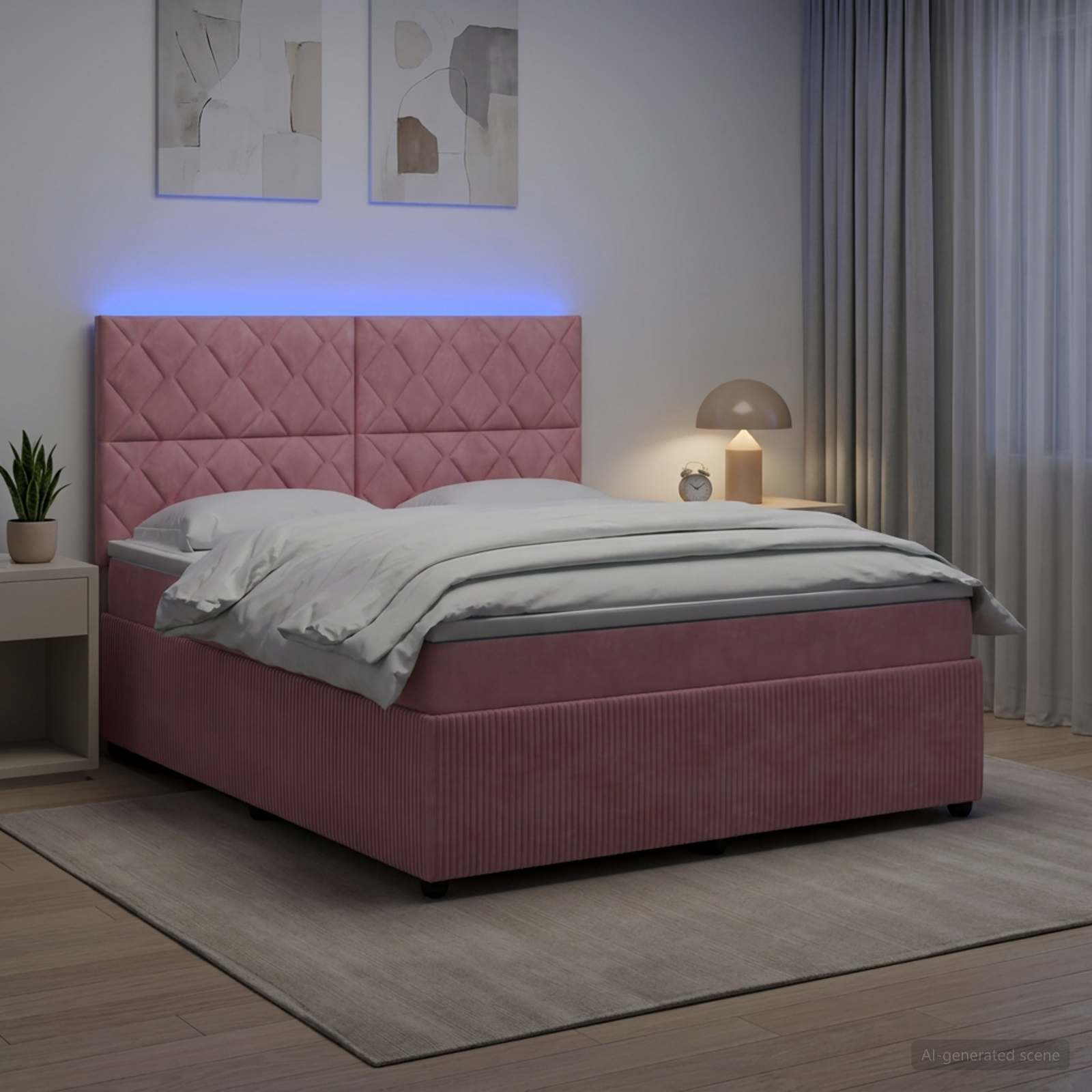 LED okvir za krevet s madracem Ružičasta 140 x 190 cm Baršun