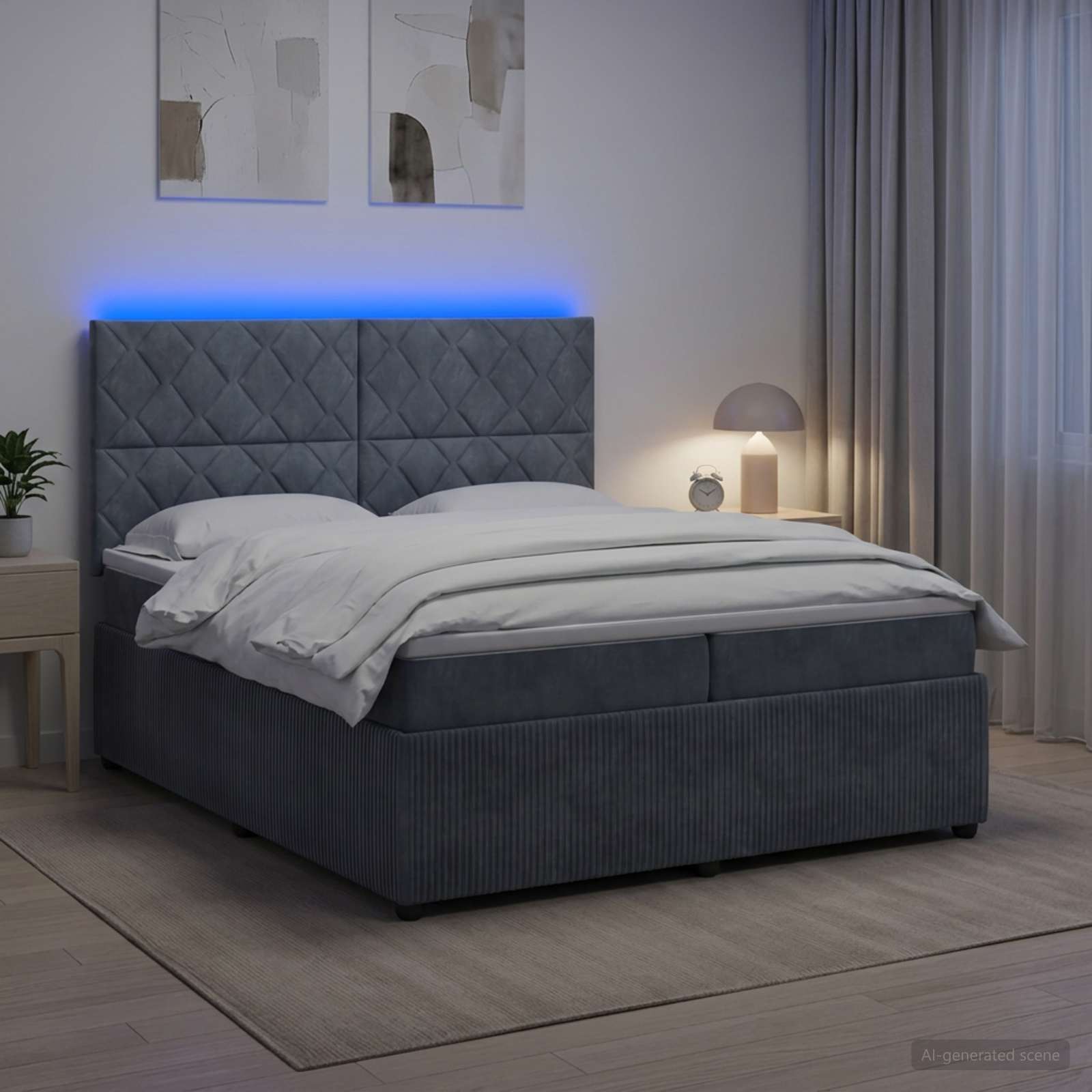 LED okvir za krevet s madracem Tamnosiva 200 x 200 cm Baršun