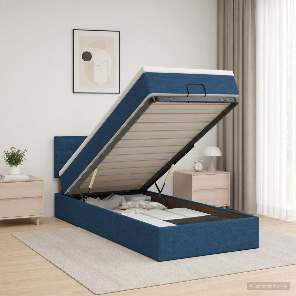 Krevet od pjene s madracem i LED-om Plava 90 x 190 cm Tkanina