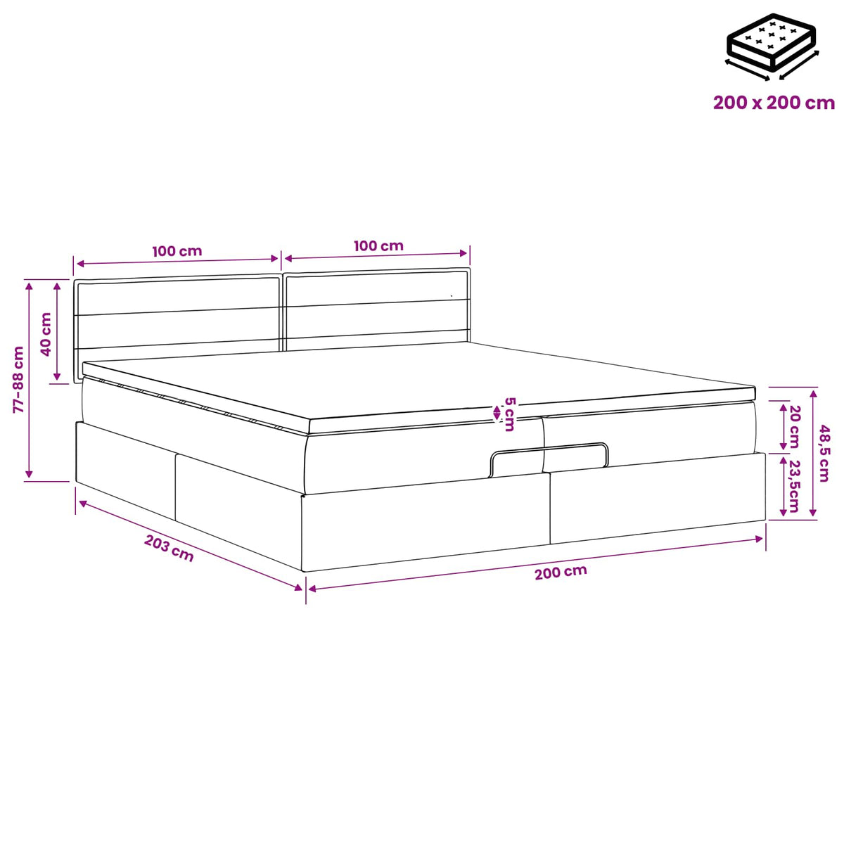 Podesivi krevet s madracem Krem 200 x 200 cm Tkanina