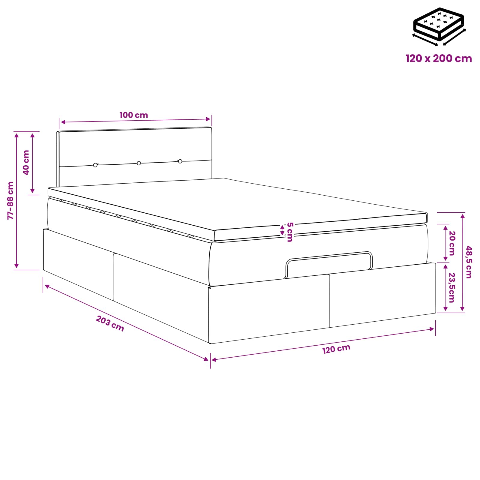 Podesivi krevet s madracem Krem 120 x 200 cm Tkanina
