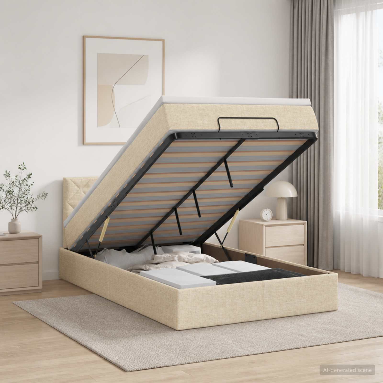 Krevet od pjene s madracem i LED-om Krem 120 x 190 cm Tkanina