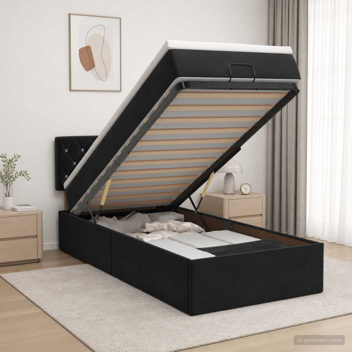Krevet od pjene s madracem i LED-om Crna 90 x 200 cm Baršun