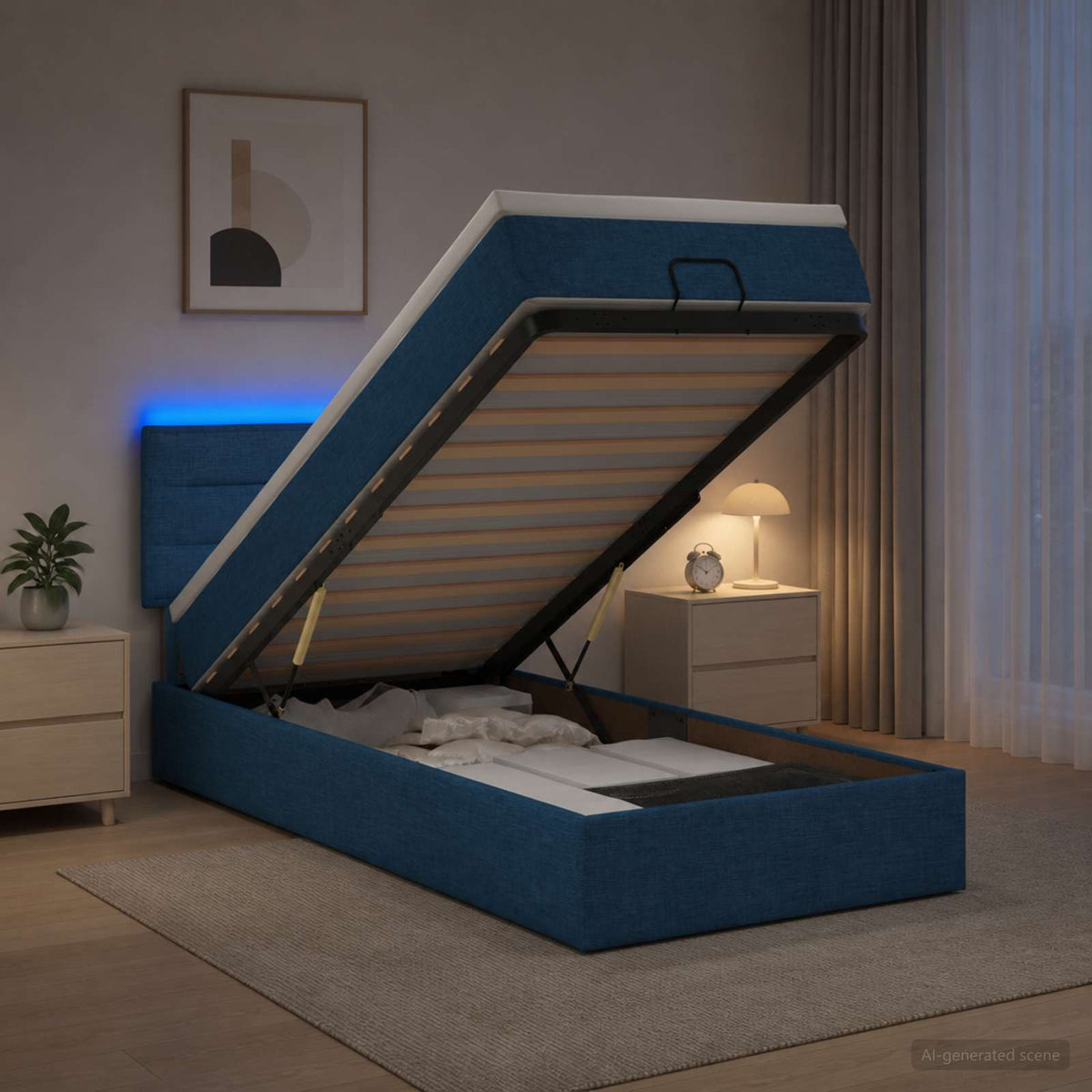 Krevet od pjene s madracem i LED-om Plava 90 x 190 cm Tkanina