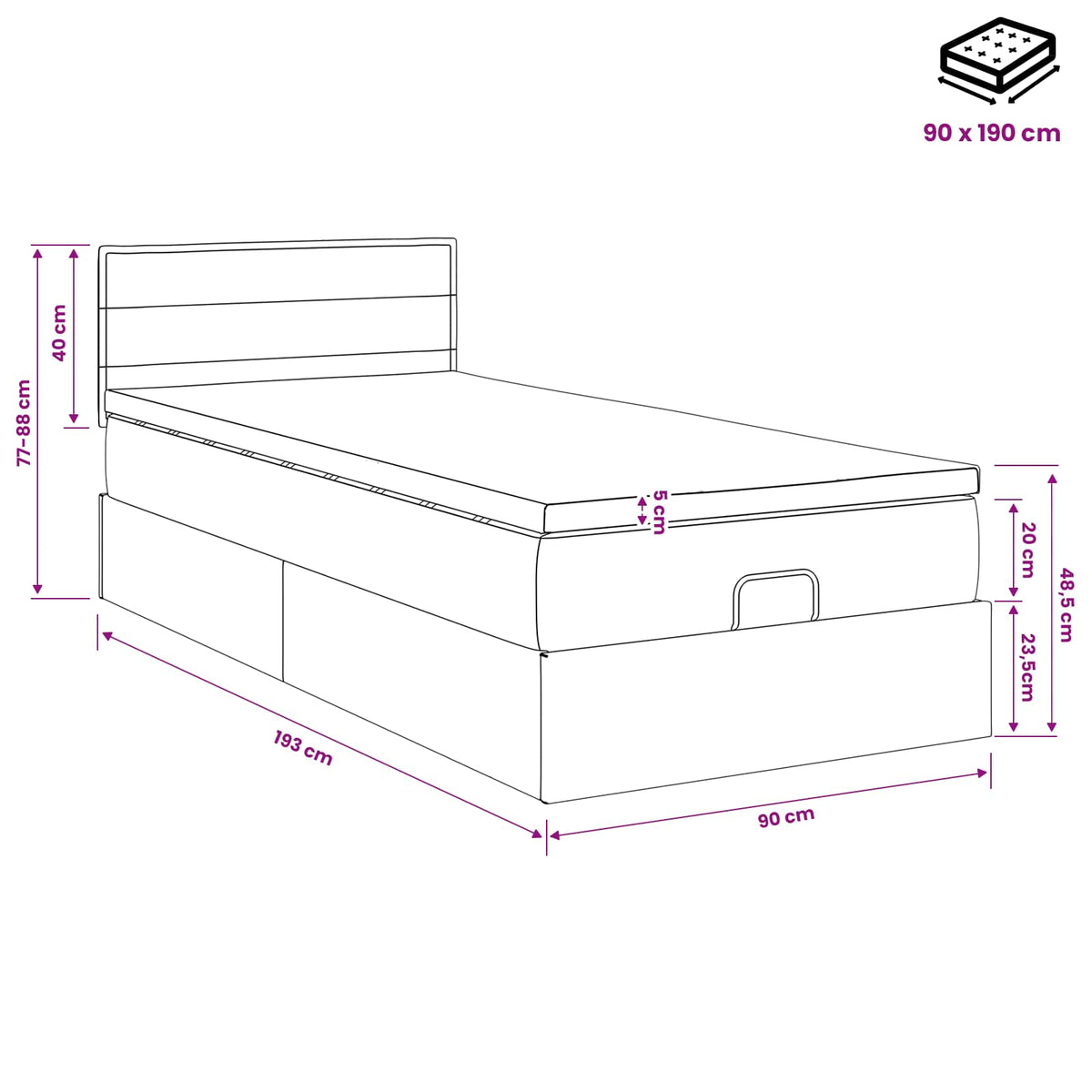 Krevet od pjene s madracem i LED-om Plava 90 x 190 cm Tkanina