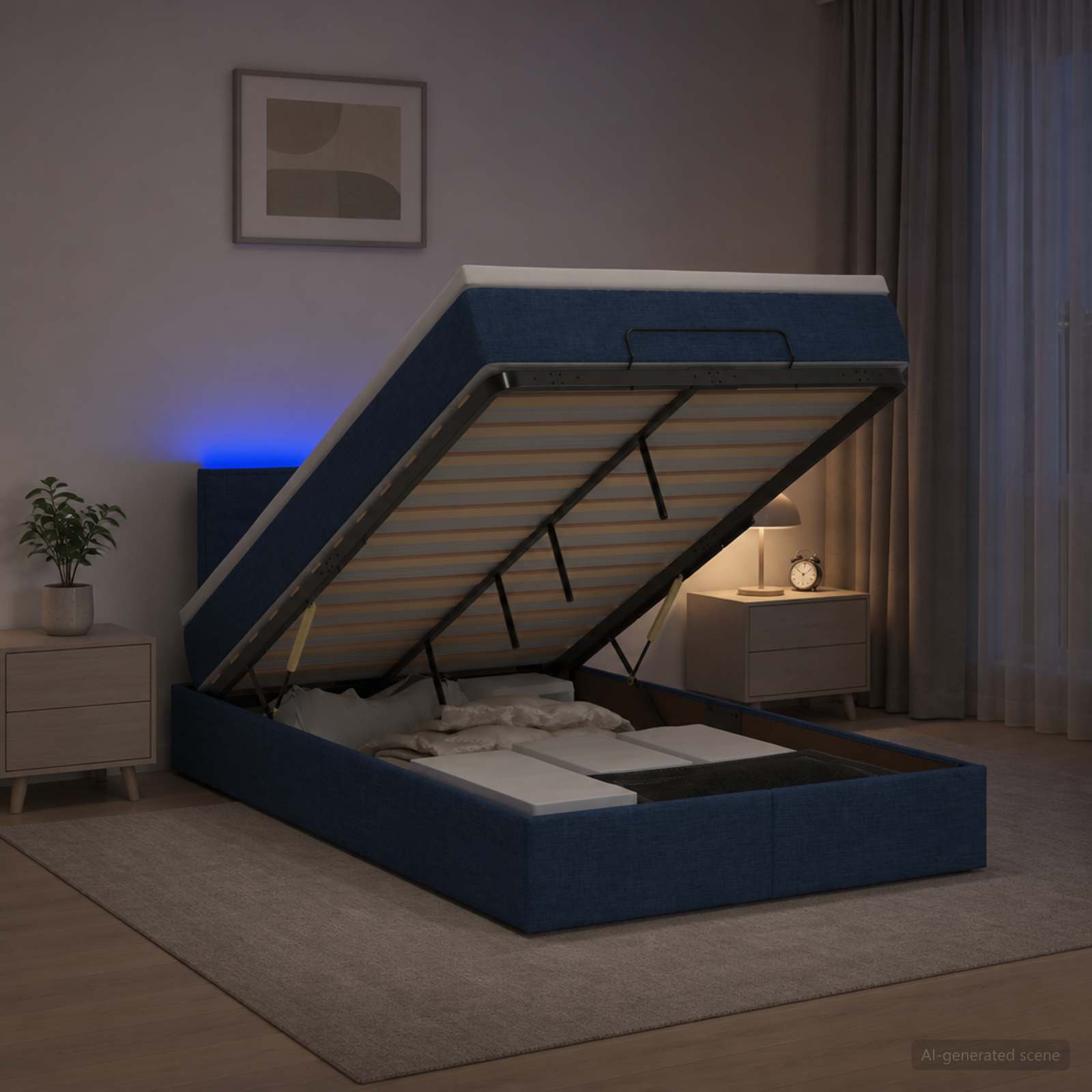 Krevet od pjene s madracem i LED-om Plava 120 x 200 cm Tkanina