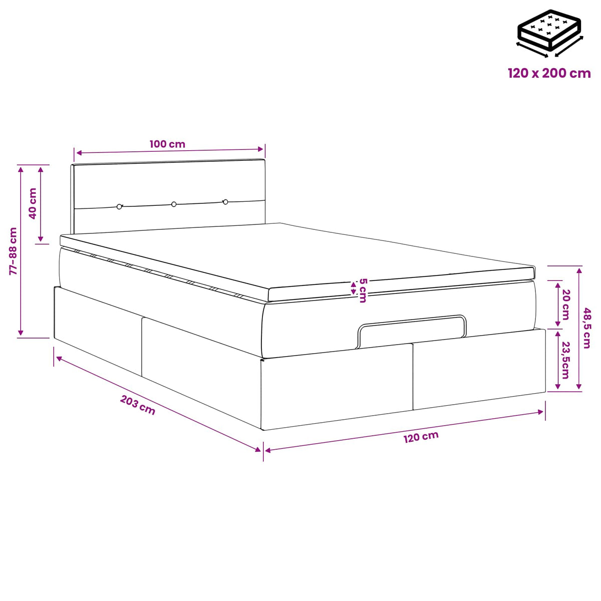 Krevet od pjene s madracem i LED-om Tamnosiva 120 x 200 cm