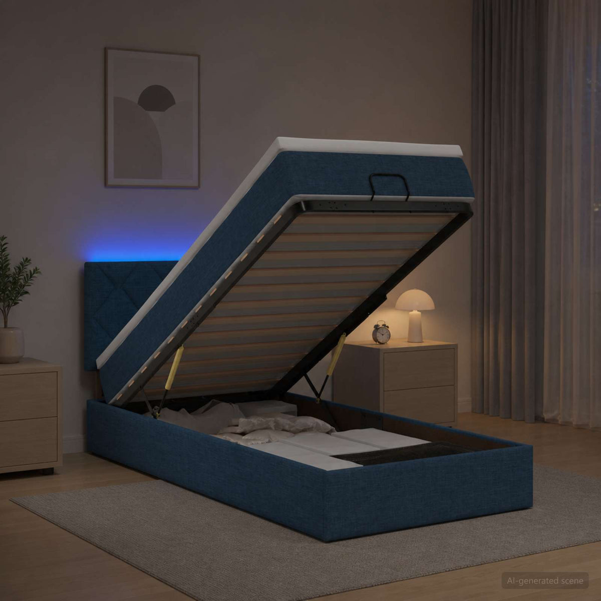 Krevet od pjene s madracem i LED-om Plava 80 x 200 cm Tkanina
