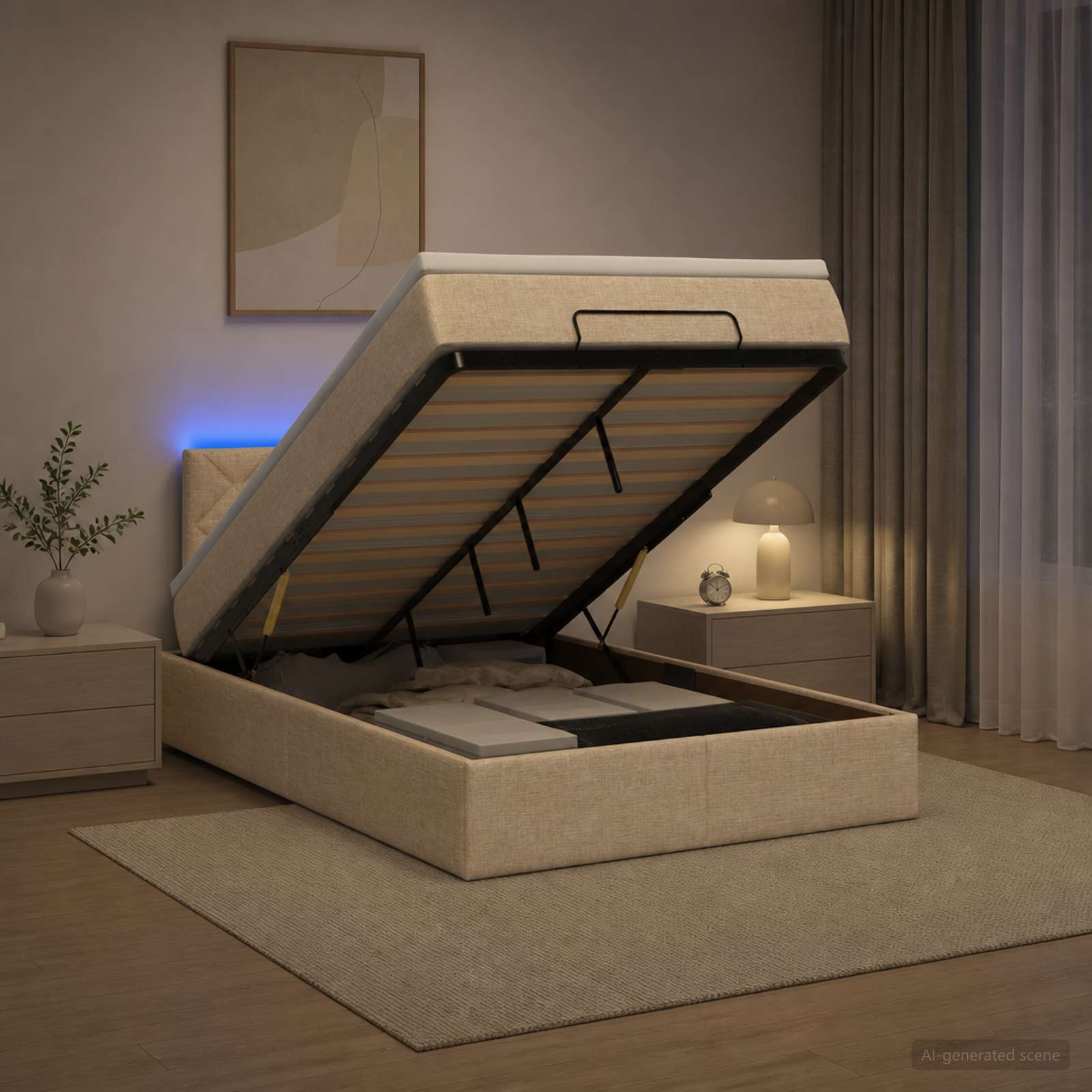 Krevet od pjene s madracem i LED-om Krem 120 x 190 cm Tkanina