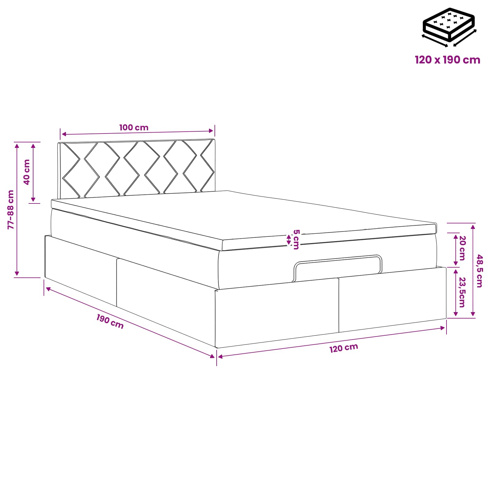 Krevet od pjene s madracem i LED-om Krem 120 x 190 cm Tkanina