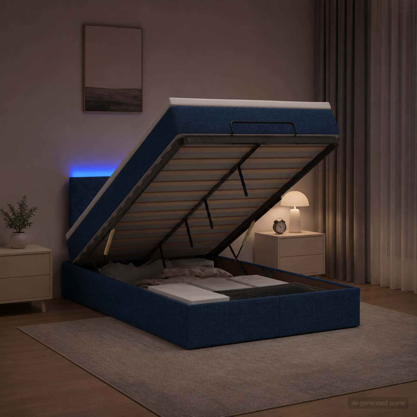 Krevet od pjene s madracem i LED-om Plava 120 x 200 cm Tkanina