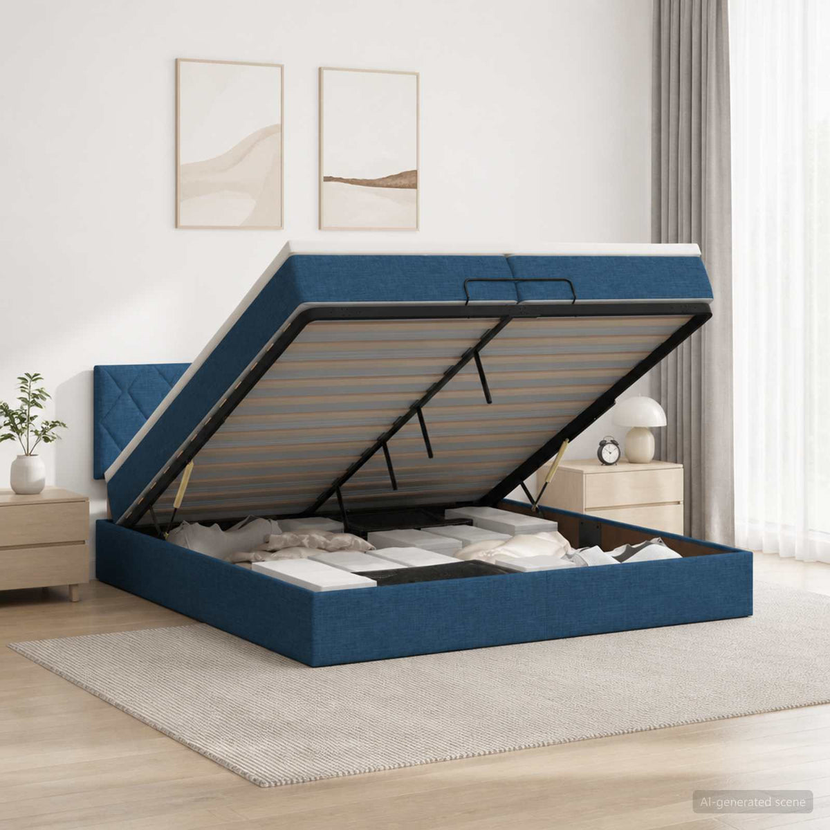 Krevet od pjene s madracem i LED-om Plava 200 x 200 cm Tkanina