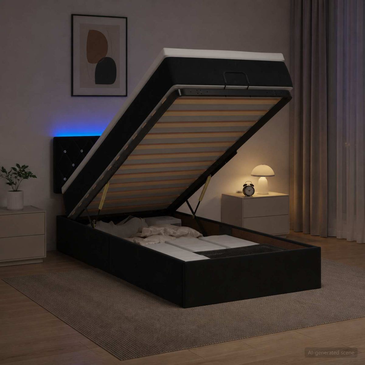 Krevet od pjene s madracem i LED-om Crna 90 x 200 cm Baršun