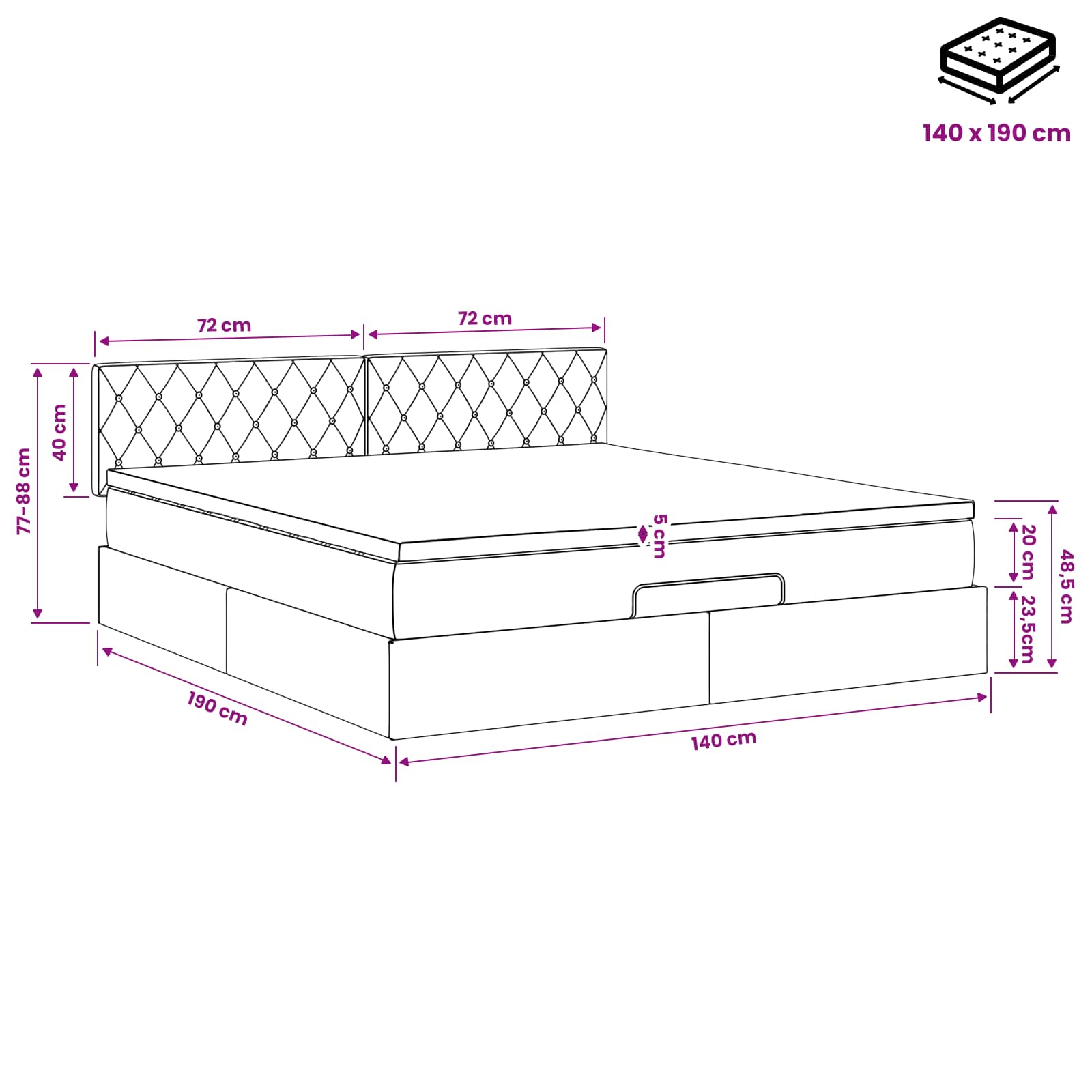 Krevet od pjene s madracem i LED-om Tamnosiva 140 x 190 cm