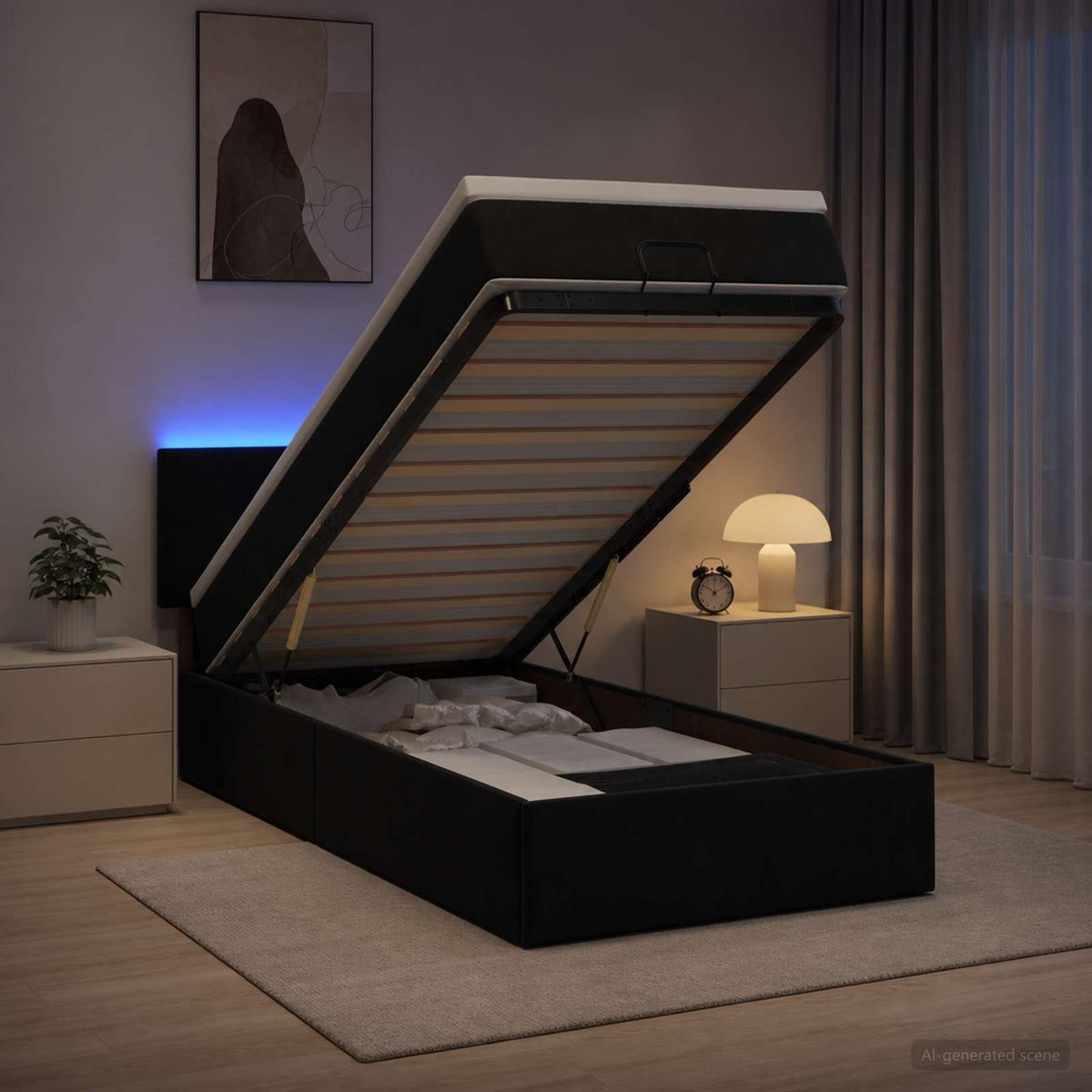 Krevet od pjene s madracem i LED-om Crna 90 x 200 cm Baršun