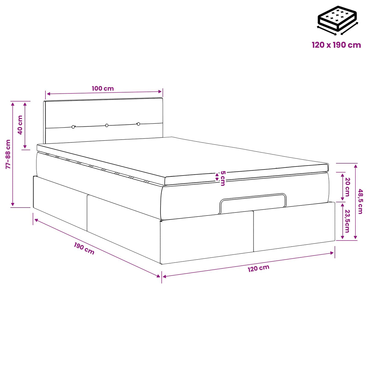 Krevet od pjene s madracem i LED-om Tamnozelena 120 x 190 cm