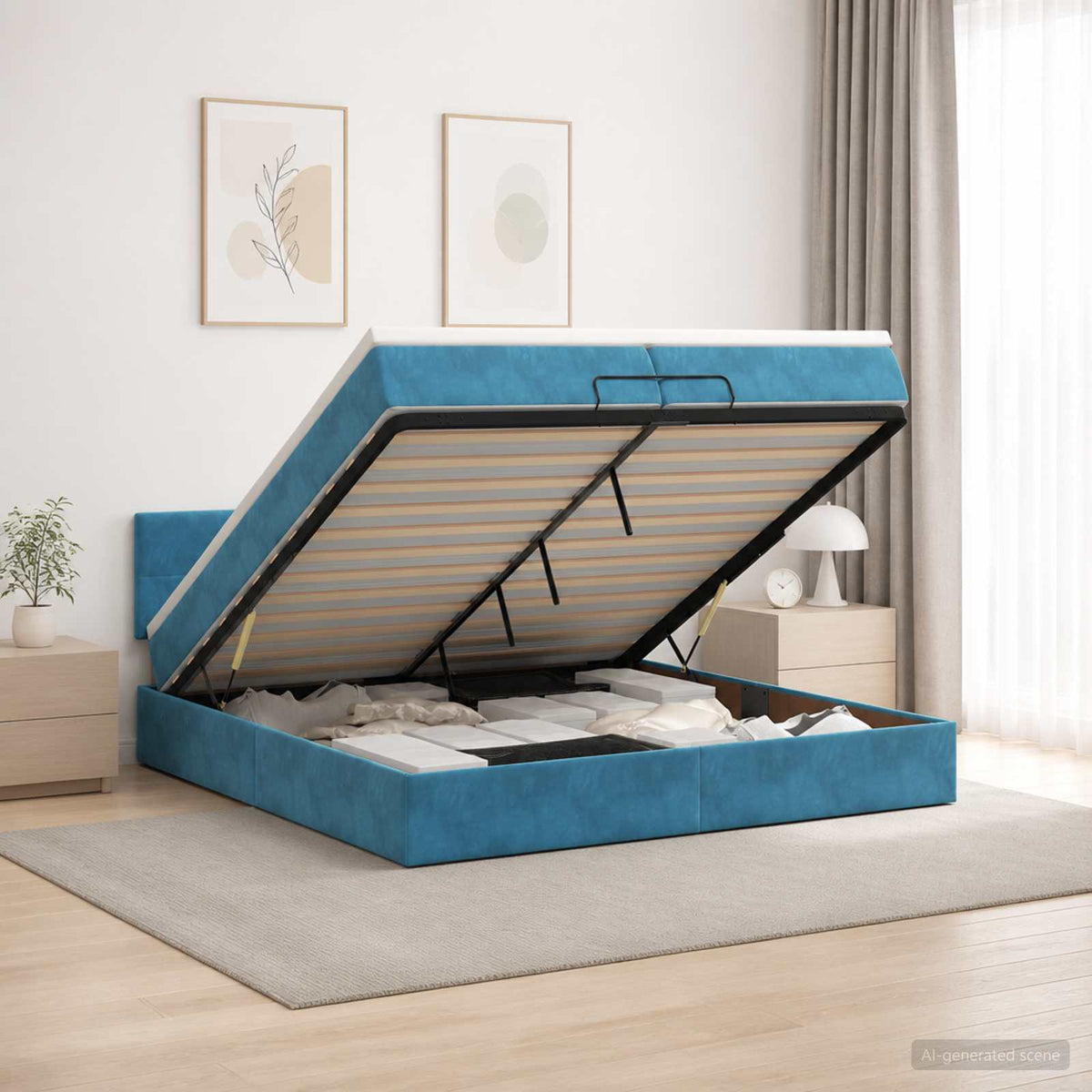 Krevet od pjene s madracem i LED-om Tamno plava 200 x 200 cm