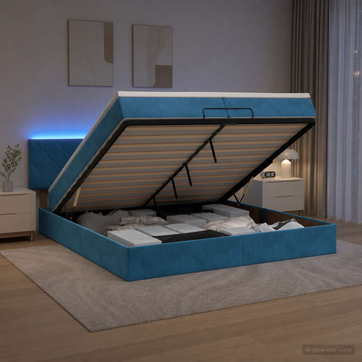Krevet od pjene s madracem i LED-om Tamno plava 200 x 200 cm