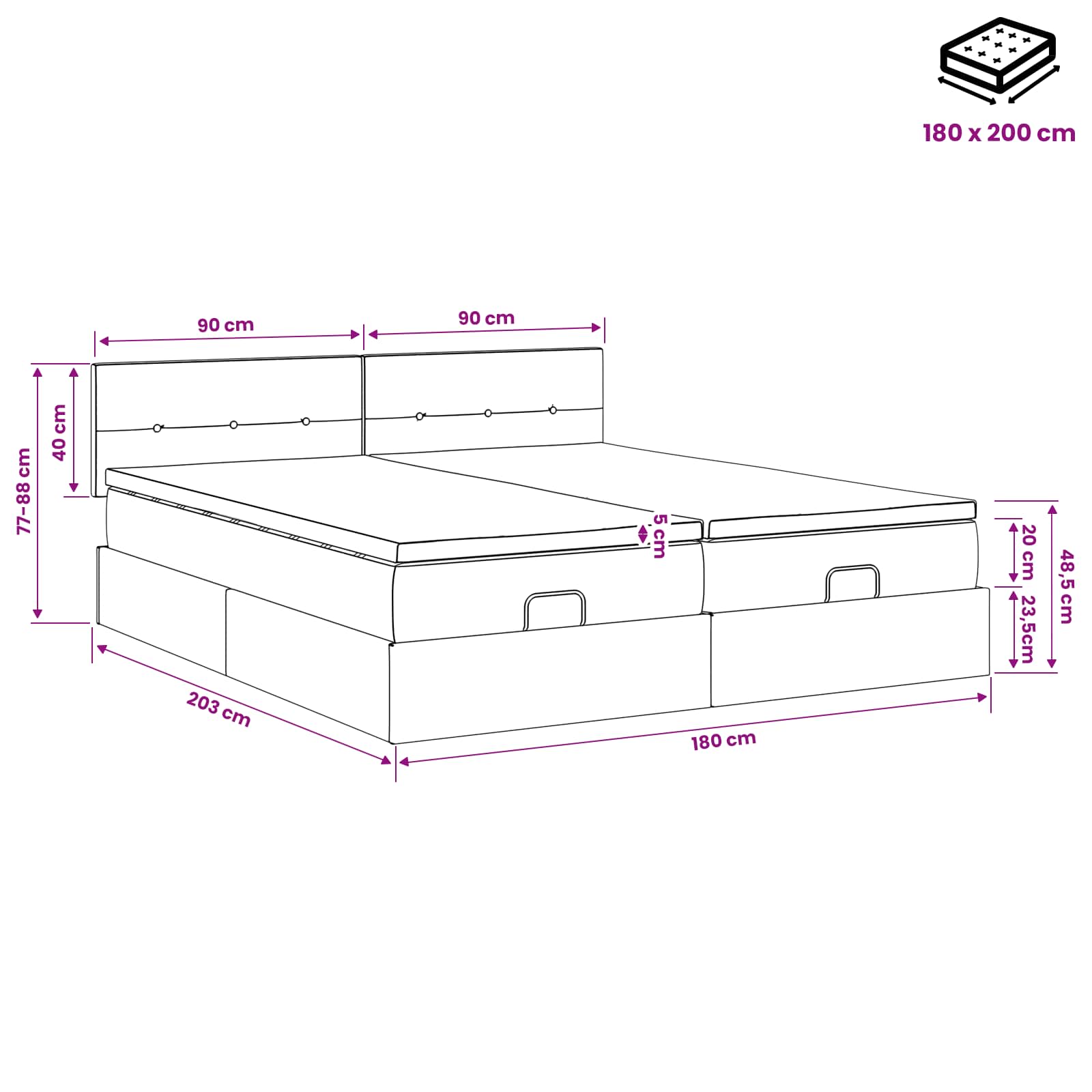 Krevet od pjene s madracem i LED-om Tamnosiva 180 x 200 cm