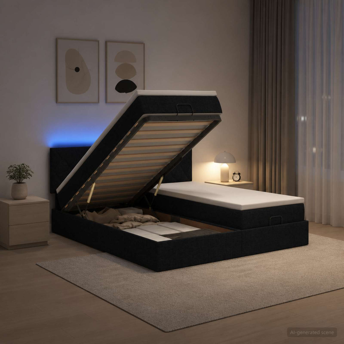 Krevet od pjene s madracem i LED-om Crna 180 x 200 cm Tkanina